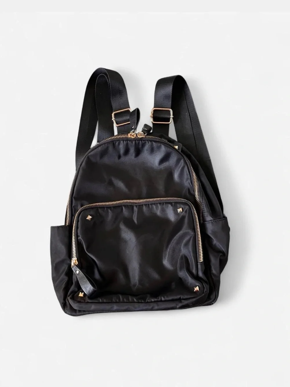 MMS Design Studio Black Nylon Backpack with Gold Accents